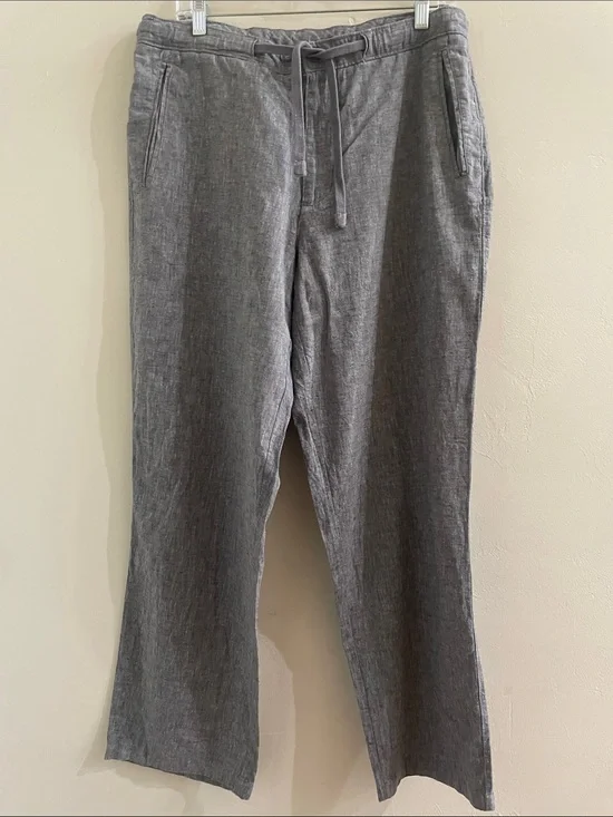 Tasso Elba Island Men's Relaxed  34/32 Linen-Blend Grey Drawstring Pants