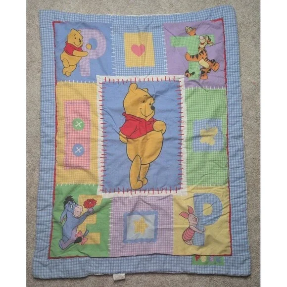 Winnie The Pooh Letters Tigger Piglet Eeyore Gingham Crib Comforter Blanket READ