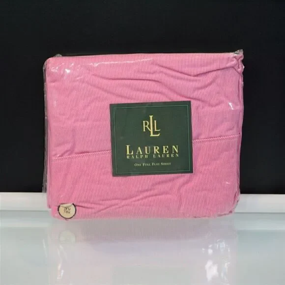 Vintage Lauren Ralph Lauren Full Flat Sheet Cape May Narrow Stripe Pink USA Made