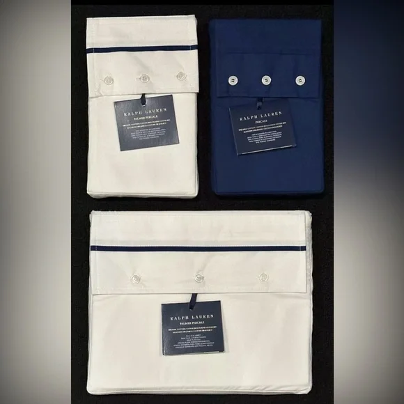 $400 NEW RALPH LAUREN HOME FULL 5 PC SHEET SET HARBOR BLUE PIPING PALMER