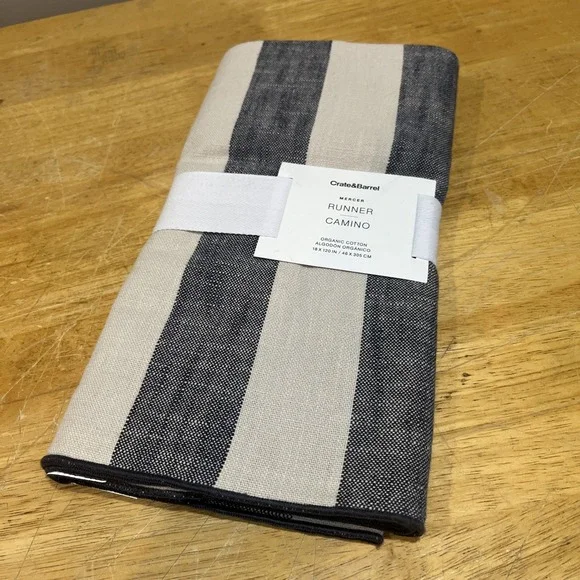 Crate And Barrel Mercer Indigo Blue Table Runner Striped‎ Denim 18x120
