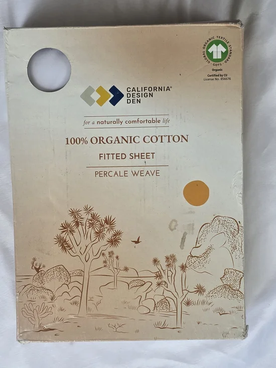 New Organic Cotton King Size Fitted Sheet California Design Den Percale White