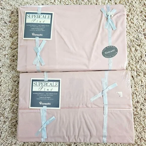 Wamsutta Supercale Plus Dusty Pink TWIN Flat Fitted Sheets NEW Vintage USA Made