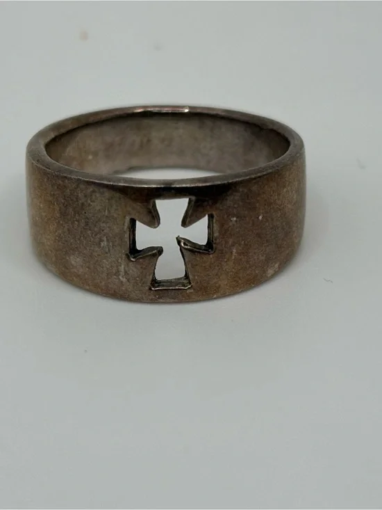 925 Sterling Silver Maltese Cross Ring Size 9 Mens Biker Gothic Wide Band