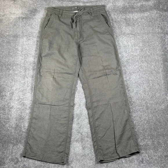 Apt 9 Pants Men's 34x32 Olive Green Straight Wide Leg Linen Baggy Trousers