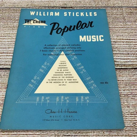 William Stickles Tri Chord‎ Piano Popular Music Book 1954 Edition