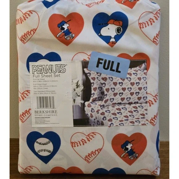 Peanuts Snoopy Baseball Hearts Full Sheet Set By Berkshire USA July 4th Summer