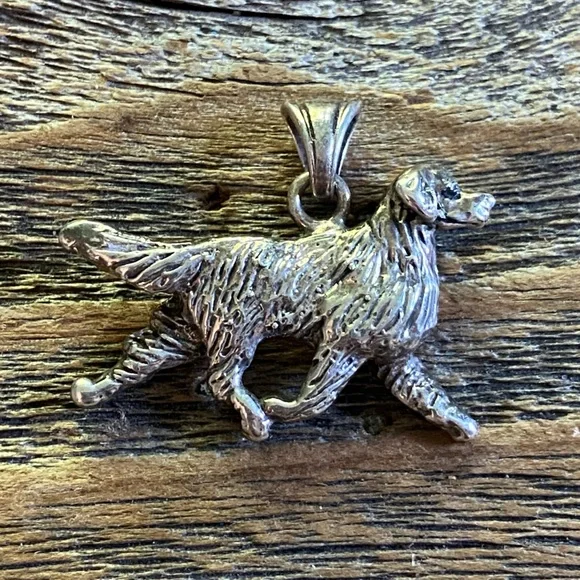Sterling Silver Dog Pendant - Golden Retriever Charm