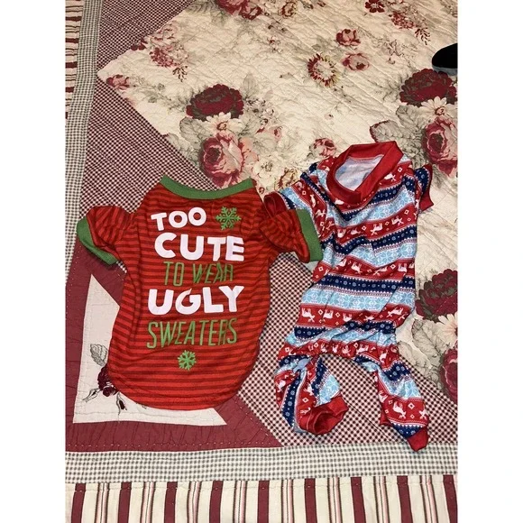 Dog Shirts Lot Of 2 Holiday Slip On Christmas 