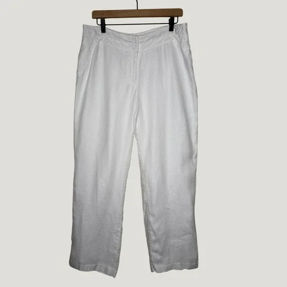 Worthington White Linen Pants  33X 31 Wide Leg Coastal Grandmother Beach Summer