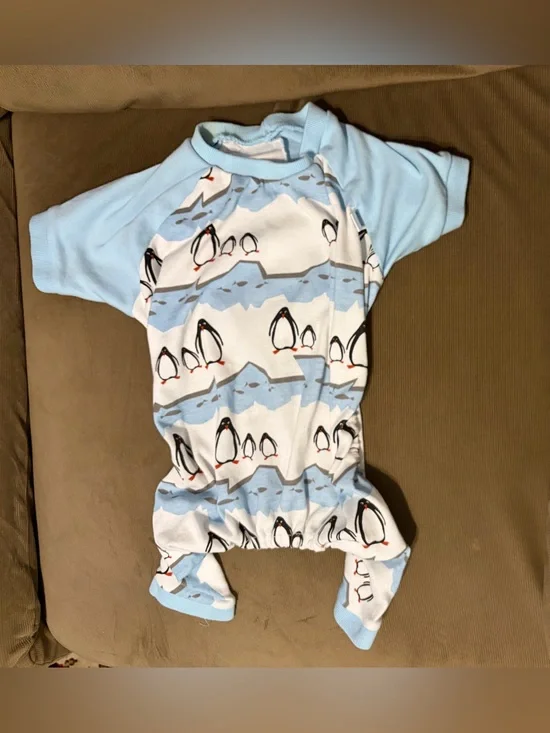 Leveret Blue & White Dog Pajamas w/Penguin Print Size Large