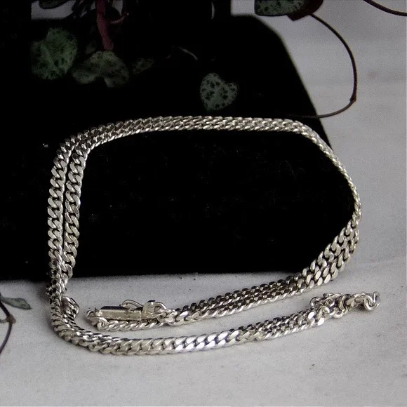 VTG HEAVY 970 Silver Curb Link Chain Necklace 20 Grams Dense 20 Inch 3.7mm