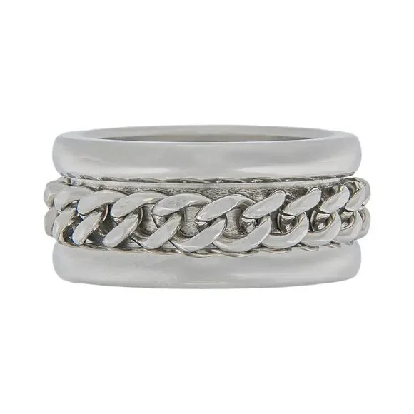 Men's Stainless Steel Curb Chain Band Fashion Ring, Size 13