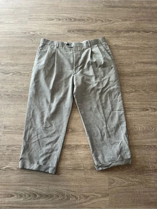 Joseph & Feiss Wool Dress Pants Mens 40 Gray Houndstooth Pleated Cuffed Fancy