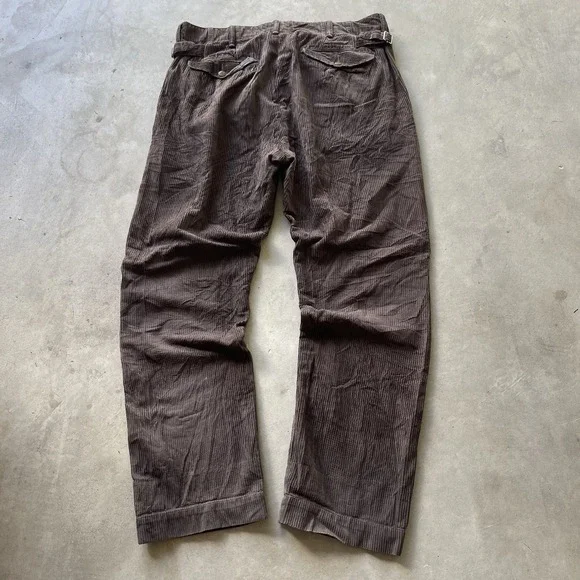 RRL Ralph Lauren Pants Mens 33x32 Brown Corduroy Side Buckle Button Fly Baggy