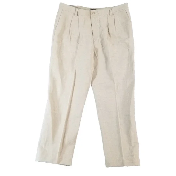 Dockers Pants Mens 40x29 Beige Linen Blend Classic Pleated Casual Dress Trousers