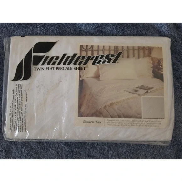 Fieldcrest Twin Flat Sheet White Lace Polycotton Blend Made in USA‎ New