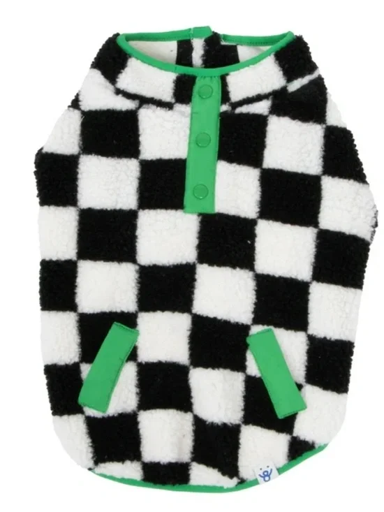 NWT Oodles Fleece Dog Coat, Black & White Checkered, size Small (10-18 lbs)