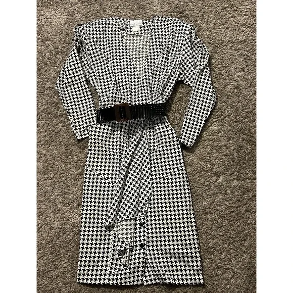 Vintage Blondie and Me Houndstooth Dress 1980s‎ Shoulder Pads Belt Size 3-4