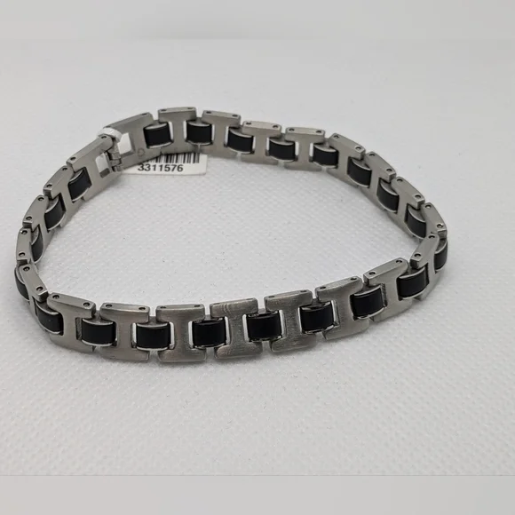 Stainless-Steel and Black Rubber Bracelet 8 1/2