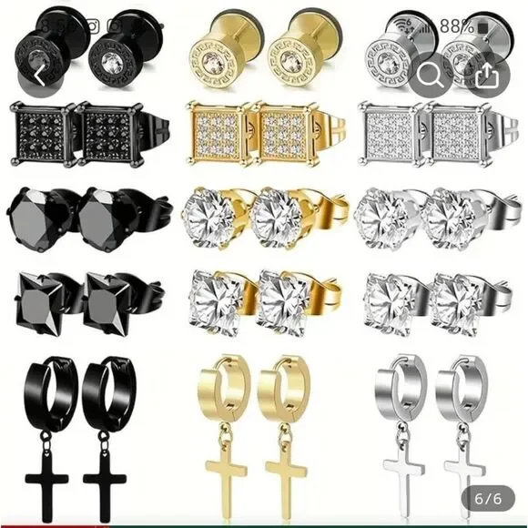 Hyperallergenic 1 pair stainless steel cubic zirconia earrings