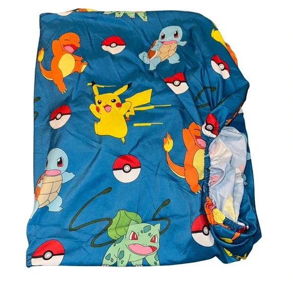 Pokemon Twin Size Fitted Sheet‎ Polyester Blue Pikachu Charizard Bulbasaur