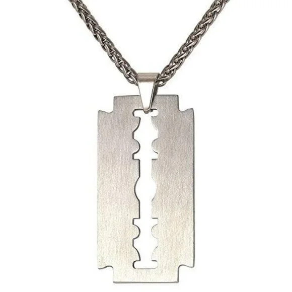 22''  Stainless Steel Punk Tag Pendant Rock Razor Blade Necklace