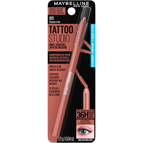 25 x MAYBELLINE Tattoo Studio Eyeliner Pencil, 36 Hour 811 Peach Pop