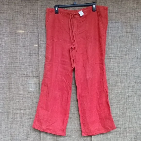Linen Pants Wide Leg Color Brick Red