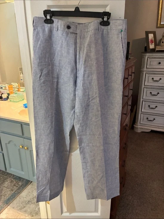 Chiari Made in Italy Men's Light Blue Pinstripe LinenDress Pants SZ 36/31
