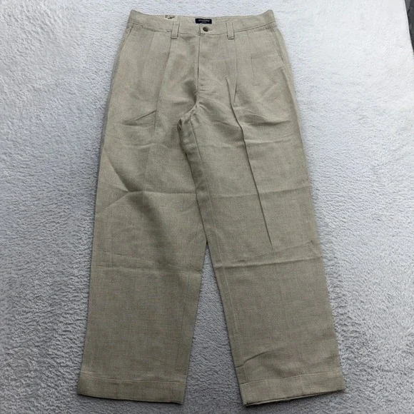 VTG Dockers Mens Beige Linen Blend Pleated Relaxed Khakis Pants Cuffed 34x29 NWT