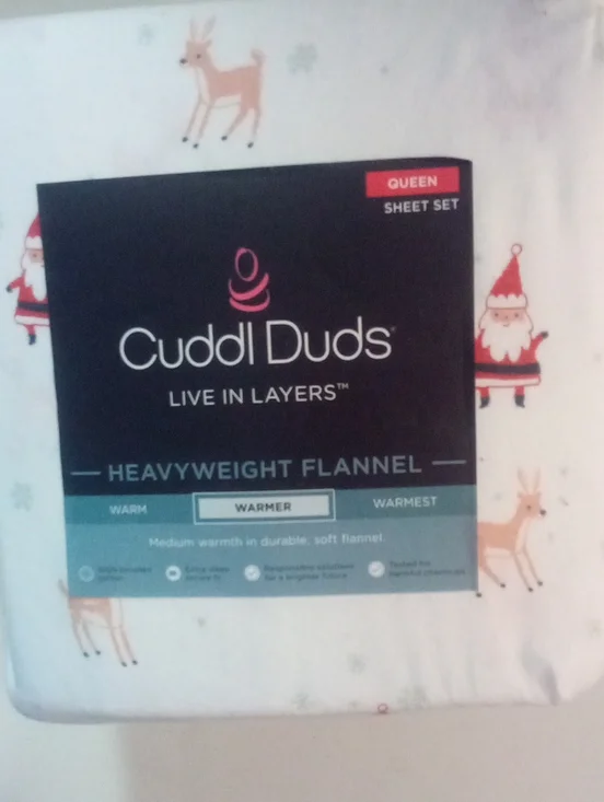 Cuddl Duds Queen Flannel Sheet Set NWT Red Santa and Reindeer