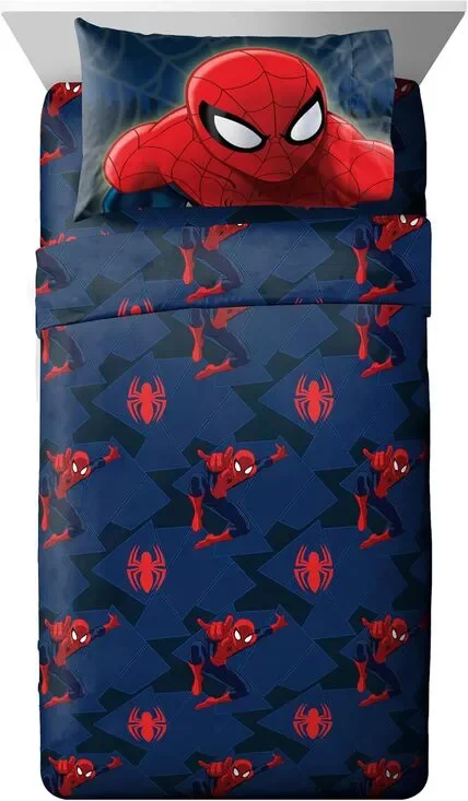 NEW Franco Marvel Spiderman  4 Piece Full Size Sheet Set Red Blue