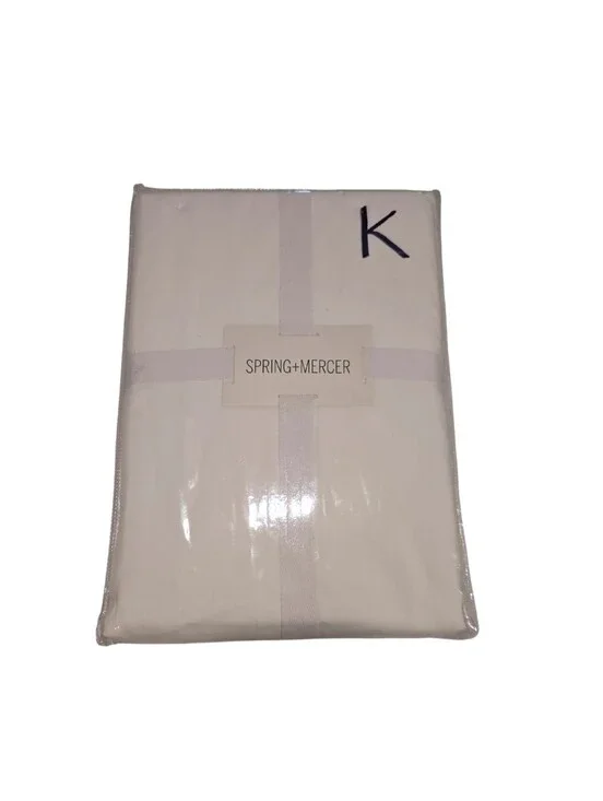 Spring+Mercer 100% Cotton Percale King Sheet Set White Cottage Farmhouse Luxury