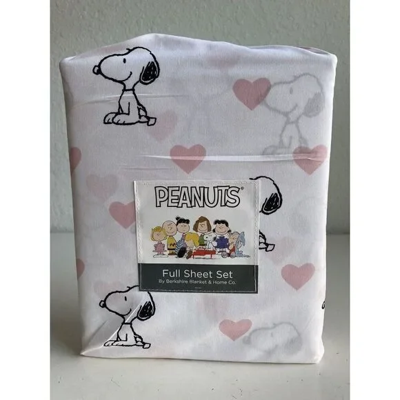 4‎ Pc Peanuts Snoopy Pink Hearts Valentines Day FULL Size Sheet Set Soft NEW