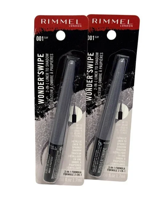 Lot of 2 Rimmel Wonder Swipe 001 Slay 2-in-1 Metallic Eyeliner Eyeshadow New