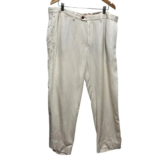Tommy Bahama Mens Linen‎ Lyocell Pants 38x30 Cream Flat Front Coastal Resort