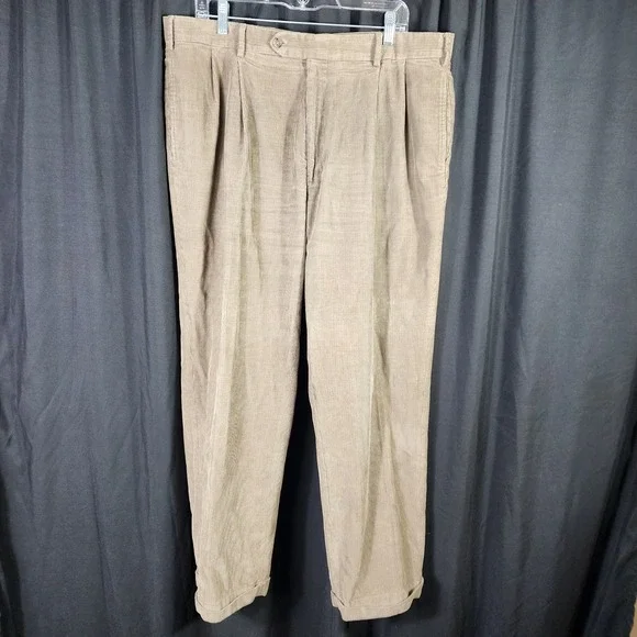 Jos. A. Bank Mens Pleated‎ Corduroy Pants Tan Khaki Cuffed Trousers 38 x 30.5