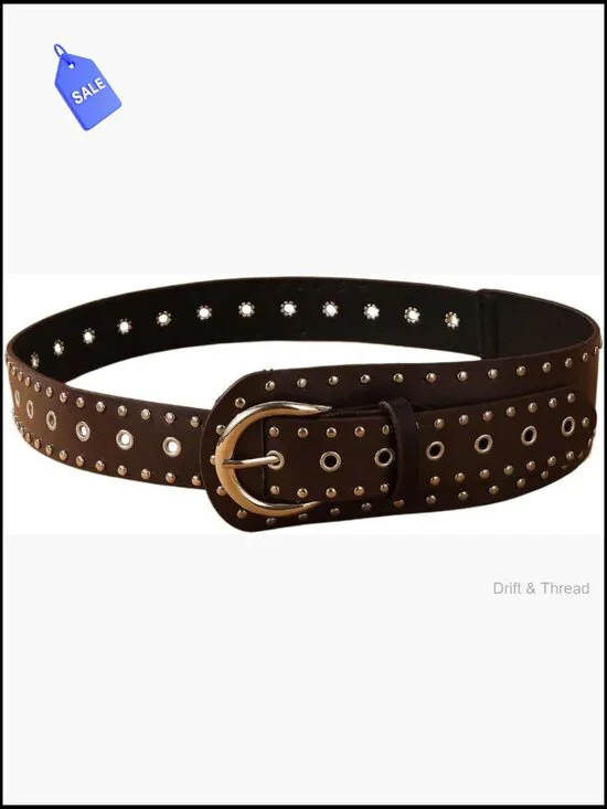 Studded PU Leather Belt Y2k Punk Rave Cowgirl Wide Waist Belt