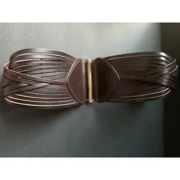 Vtg. Womens Wide Belt OS Leather Brown Boho Reteo Elastic Classic 80s 90s Y2K
