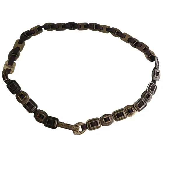 Chain‎ Link Belt Womens 35 Inch Bronze Brown Rhinestone Boho Western Stretchy