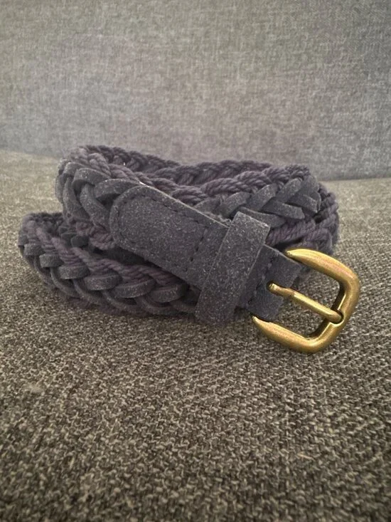 Woven Navy Blue Braided Belt With Gold Buckle 47
