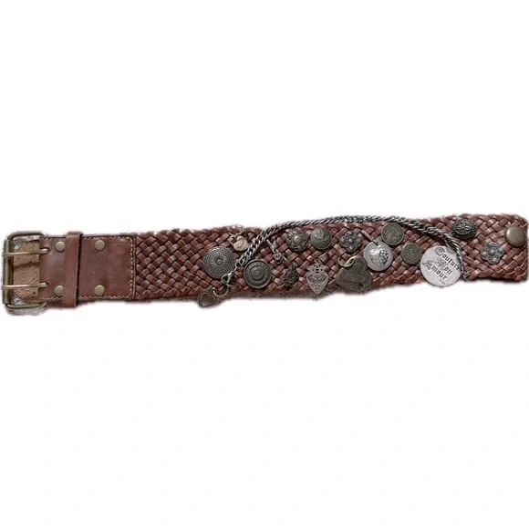 Y2K Juicy Couture Braided Leather Charm Wide Belt
