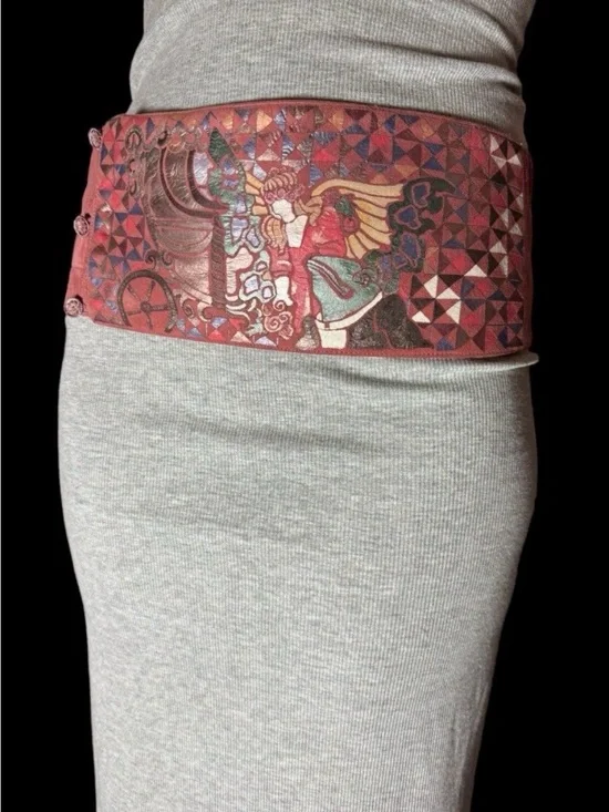 Belt 1960s Soft Leather Custom Hand Painted Angel Frog Hippie