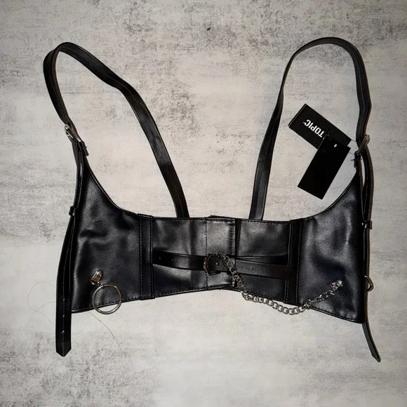 NEW Hot Topic Women's Under Bust Harness Corset Black Size S Faux‎ Leather