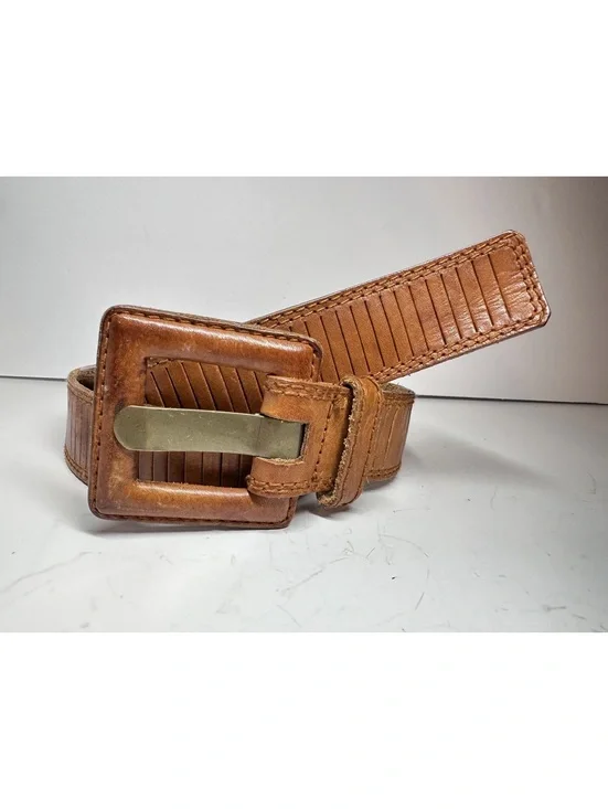 Vintage First Issue Textured Brown Leather-Wrapped Buckle Belt Size M