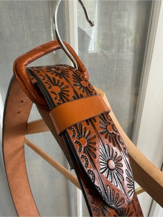 Leather Embossed Belt, Bohemian Print - NEW