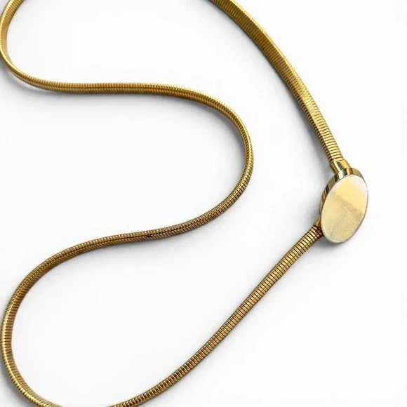 90s Vintage Gold Snake Chain Belt Oval Buckle Minimalist Stretch Boho Y2K S