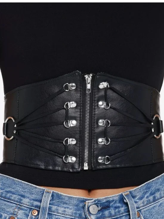 Black O-Ring Strap Zipper Corset Size Small/Medium
