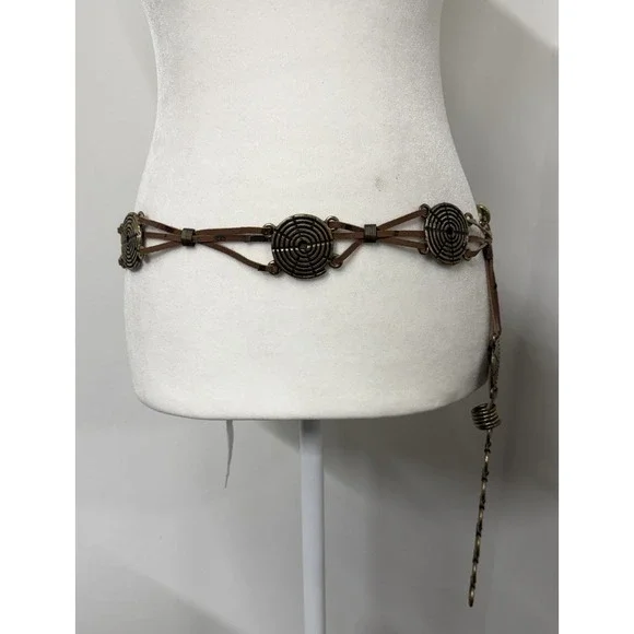Metal Medallion Chain Belt Antique-Bronze Circles Hippie Boho Funky - 37-44